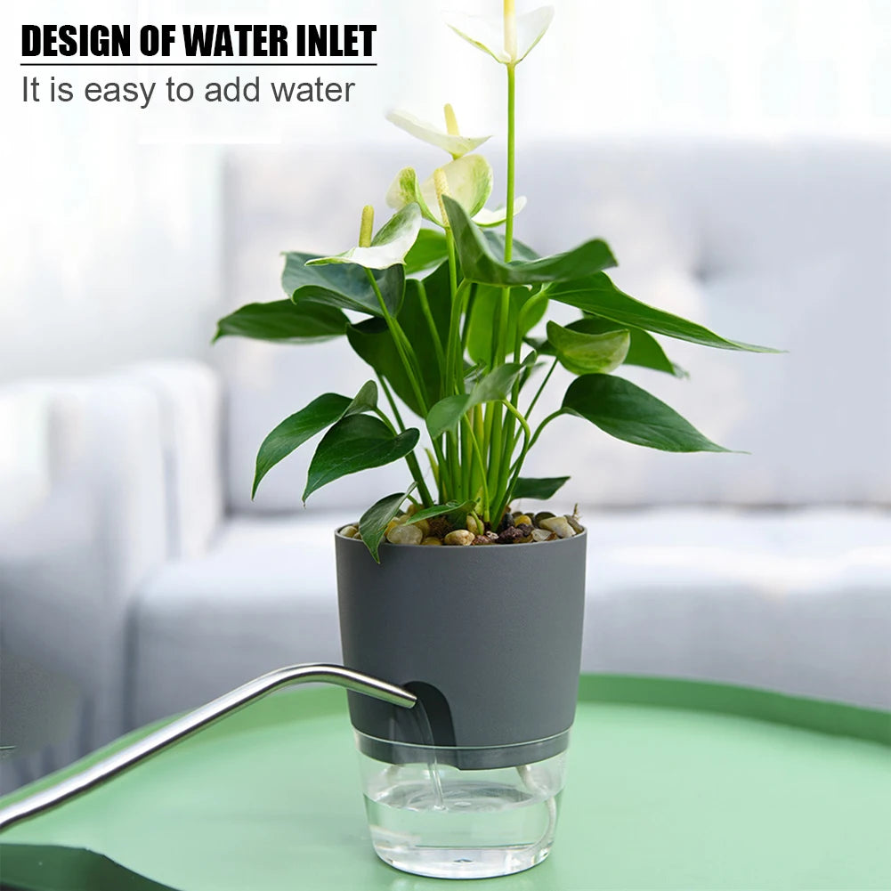 2 Layer Self Watering Planter Home Garden Office Plant Flower Pot With Water Container Automatic Watering Hydroponic Plant Pot