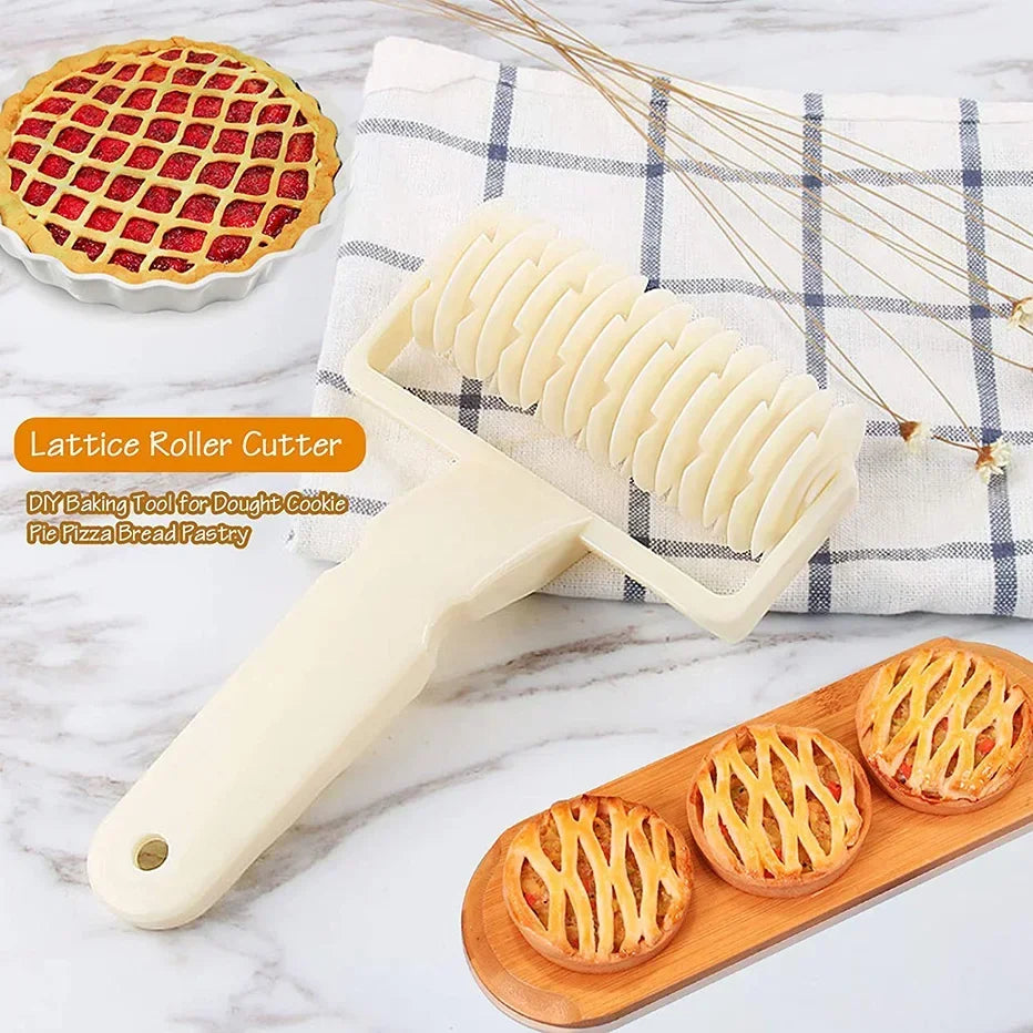 MOONBIFFY Reusable Dough Lattice Roller Cutter Pull for Pizza Pastry Cutter Pie Craft Net Wheel Knife Baking Tool Bakeware